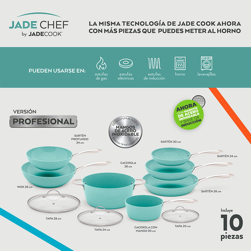 Batería de lujo Jade Chef + Set de cuchillos