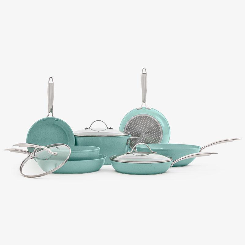 Batería de lujo Jade Chef + Set de cuchillos